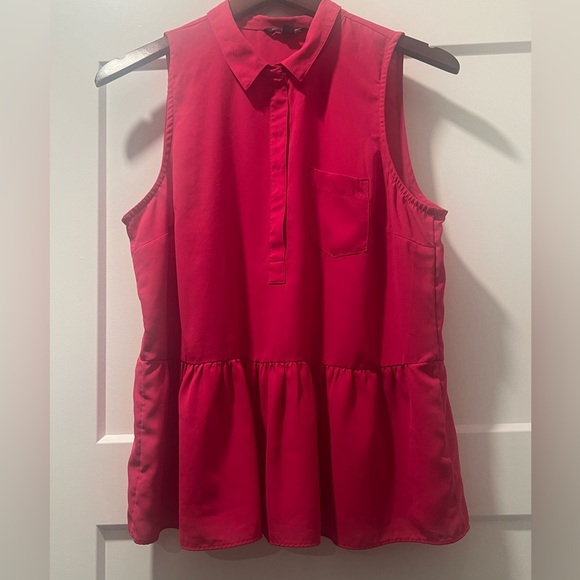 American Eagle Outfitters Pink Sleeveless Peplum Polo Blouse - Picture 1 of 4